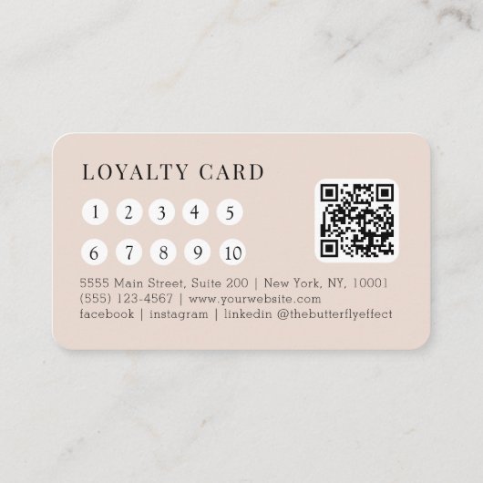 Minimal Beige Botanical Salon QR-Code Loyalty 名刺 (裏面)