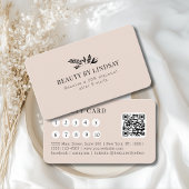 Minimal Beige Botanical Salon QR-Code Loyalty 名刺