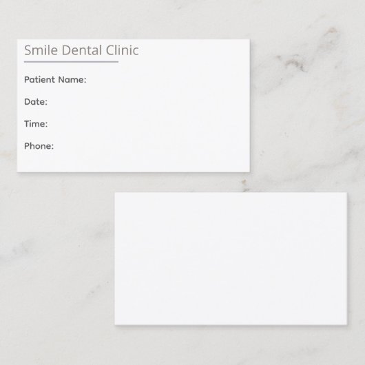 Minimal Beige Dental Appointment Card One Line 予約カード (正面/裏面)