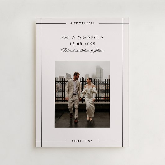 Minimal beige modern border photo save the date 招待状