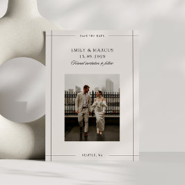 Minimal beige modern border photo save the date 招待状