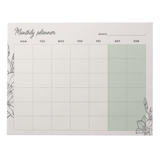 Minimal Beige Monthly planner, custom text Mon-Sun ノートパッド (正面)