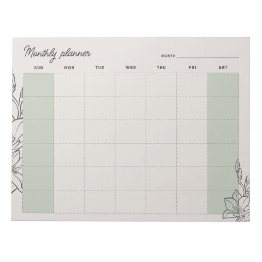 Minimal Beige Monthly planner, custom text Sun-Sat ノートパッド (正面)