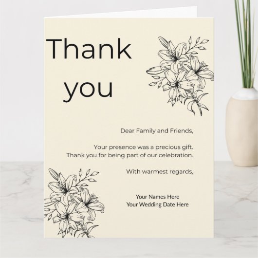 Minimal Beige Wedding Thank You Card サンキューカード (正面)