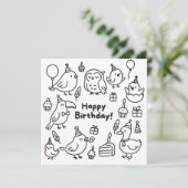 Minimal Bird Doodle Birthday Card カード (スタンド正面)