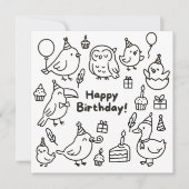 Minimal Bird Doodle Birthday Card カード (正面)