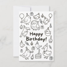 Minimal Bird Doodle Birthday Card