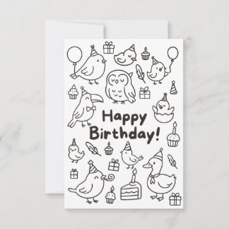 Minimal Bird Doodle Birthday Card サンキューカード