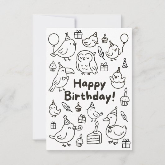 Minimal Bird Doodle Birthday Card サンキューカード (正面)