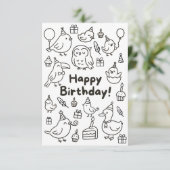 Minimal Bird Doodle Birthday Card サンキューカード (スタンド正面)