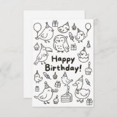 Minimal Bird Doodle Birthday Card サンキューカード (正面/裏面)