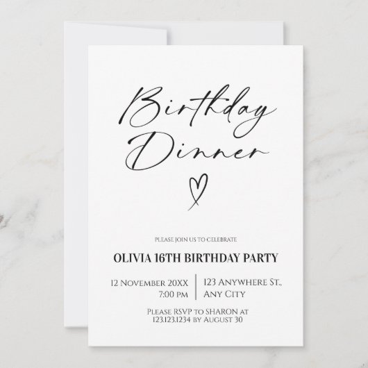 Minimal Birthday Dinner 招待状 (正面)