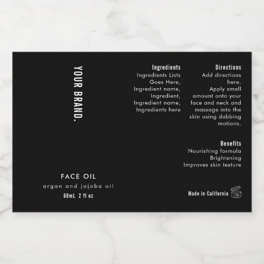 Minimal Black 2oz Dropper Bottle Waterproof Label フードラベル (シングルラベル)