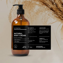 Minimal Black 4OZ Body Lotion Bottle Wrapper Label 長方形シール