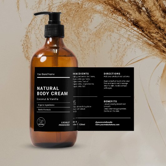Minimal Black 4OZ Body Lotion Bottle Wrapper Label 長方形シール
