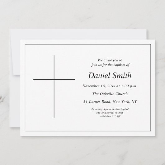 Minimal Black and White Christian Adult Baptism 招待状 (正面)