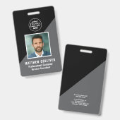 Minimal Black and White Corporate Photo ID バッジ (正面＆裏面)