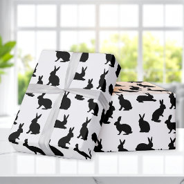 Minimal Black And White Easter Bunny Pattern ラッピングペーパー