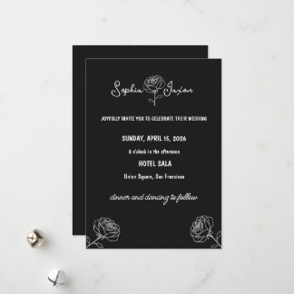 Minimal Black and White Flower Elegant Modern シーズンカード