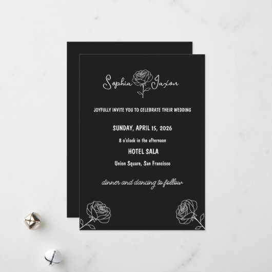 Minimal Black and White Flower Elegant Modern シーズンカード (正面/裏面インサイチュ)