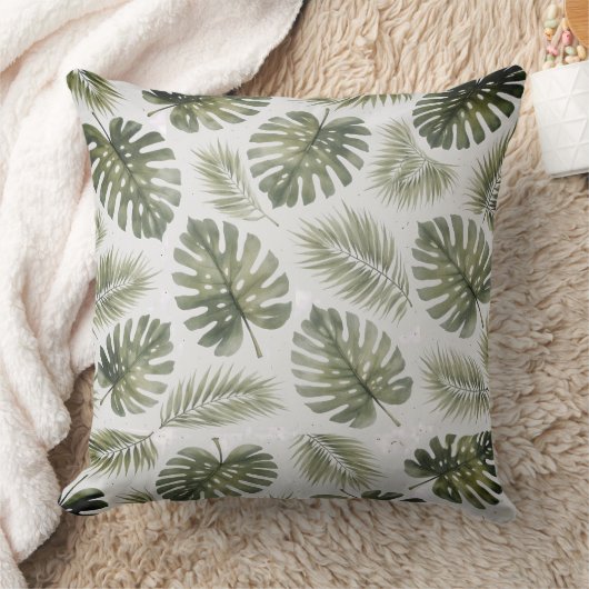 Minimal Black and White  Monstera Palm Leaves クッション (ブランケット)