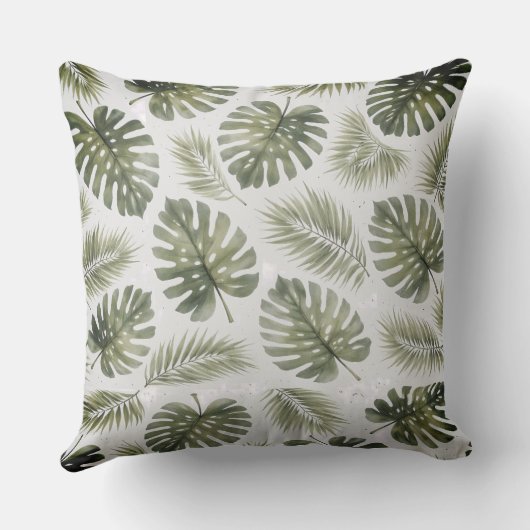 Minimal Black and White  Monstera Palm Leaves クッション (裏面)