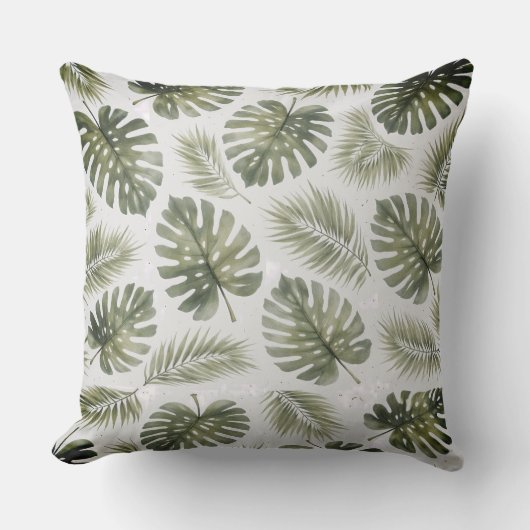 Minimal Black and White  Monstera Palm Leaves クッション (正面)