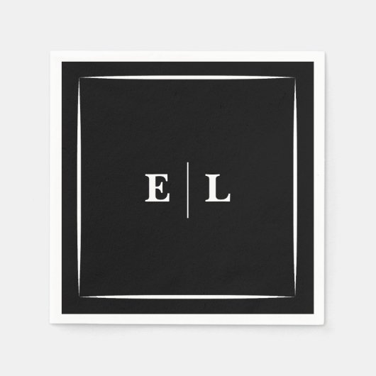 Minimal Black and White Personalized Wedding Guest スタンダードカクテルナプキン (正面)