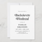 Minimal Black and White Retro Bachelorette Weekend 招待状 (正面)
