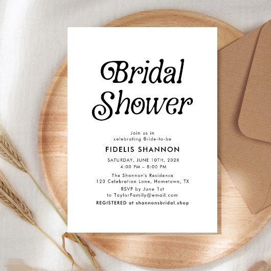 Minimal Black and White Retro Bridal Shower 招待状