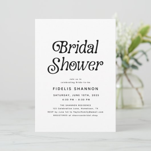 Minimal Black and White Retro Bridal Shower 招待状 (スタンド正面)