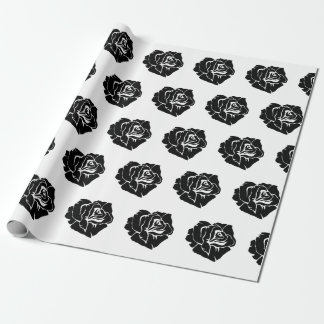 Minimal Black and White Rose Pattern ラッピングペーパー