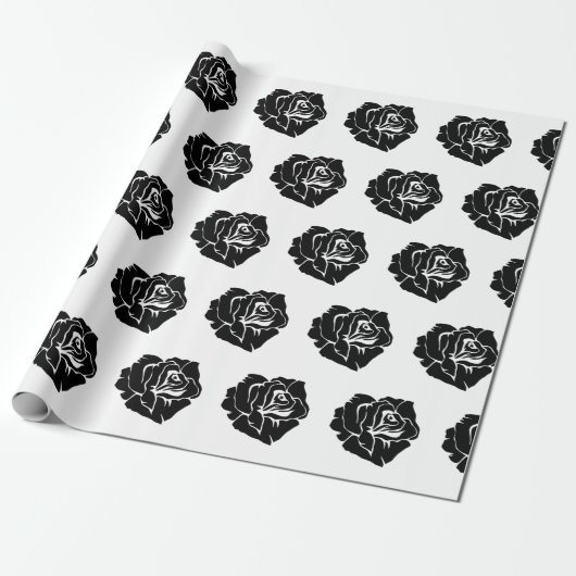Minimal Black and White Rose Pattern ラッピングペーパー (アンロールド)