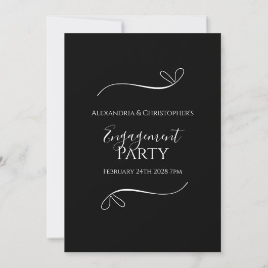 Minimal Black and White Script Engagement Party 招待状 (裏面)
