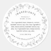 Minimal Black and White Wreath Ingredients Label ラウンドシール (正面)