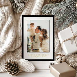 Minimal Black Border Photo Elegant Christmas 箔シーズンカード