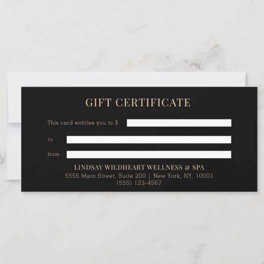 Minimal Black Botanical Business Gift Certificates (裏面)