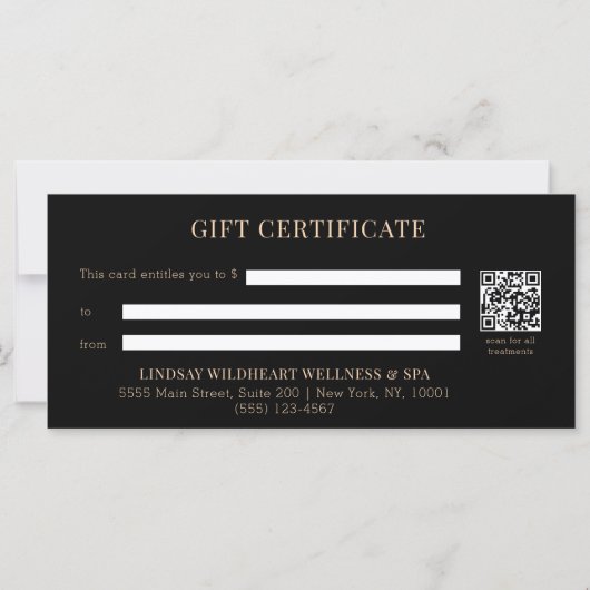 Minimal Black Botanical QR Code Gift Certificates (裏面)