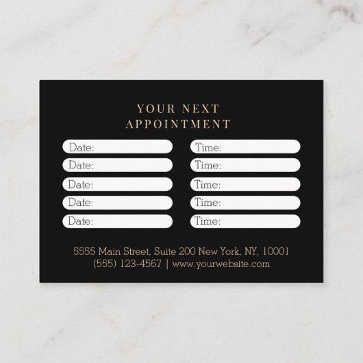 Minimal Black Botanical Salon Appointment 予約カード (裏面)