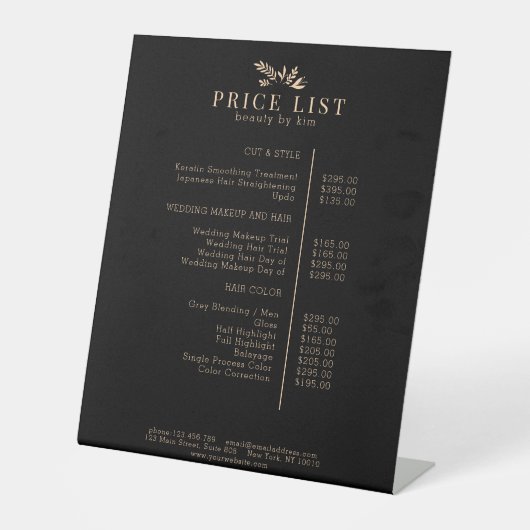 Minimal Black Botanical Salon Price List 台座サイン (正面)