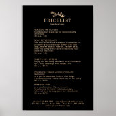 Minimal Black Botanical Salon Price List Poster ポスター (正面)