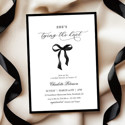 Minimal Black Bow Bridal Shower Invitation 招待状