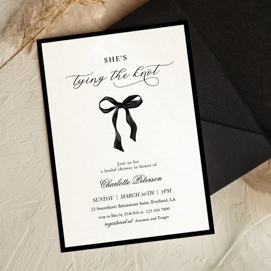 Minimal Black Bow Bridal Shower Invitation 招待状