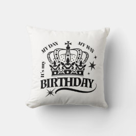 Minimal Black Crown Birthday Quote Typography クッション