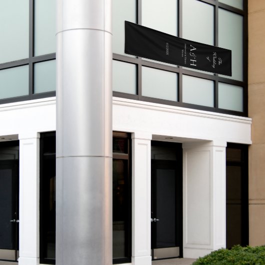 Minimal Black Fabric Wedding Welcome Banner 横断幕 (ビルの外側)