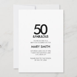 Minimal Black Fifty and Fabulous 50th Birthday 招待状