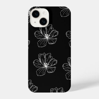 Minimal Black Floral Line Art iPhone 14ケース