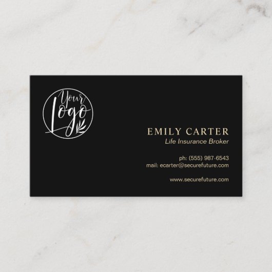 Minimal Black gold Life Insurance Broker QR Code 名刺 (正面)