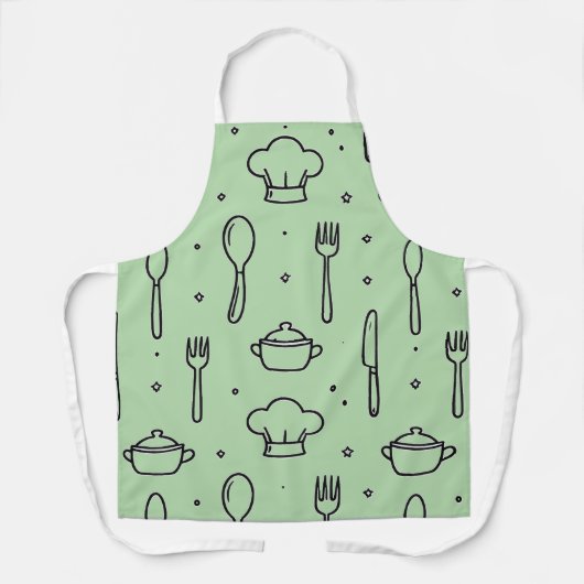 Minimal Black & green Kitchen Pattern エプロン (正面)
