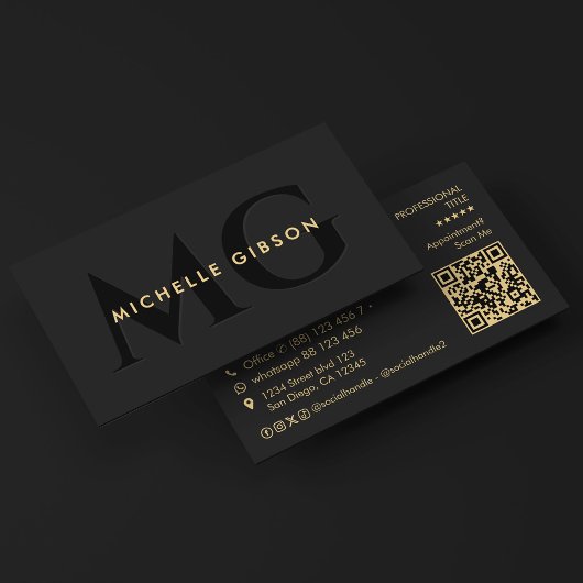 Minimal Black Initials Consulting Professional 名刺